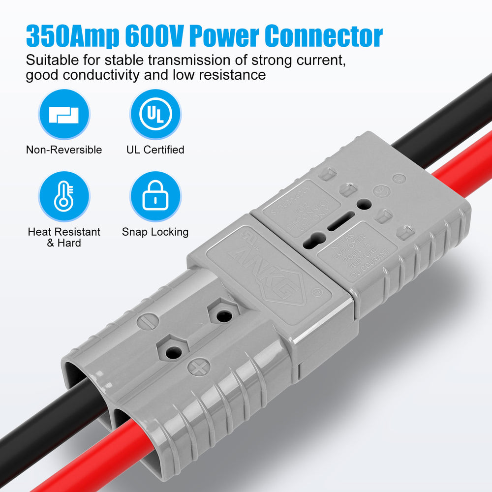 350 Amp 600 Volt 2/0 AWG Battery Power Connector (2/0AWG Contact，1Pcs Gray Housing)