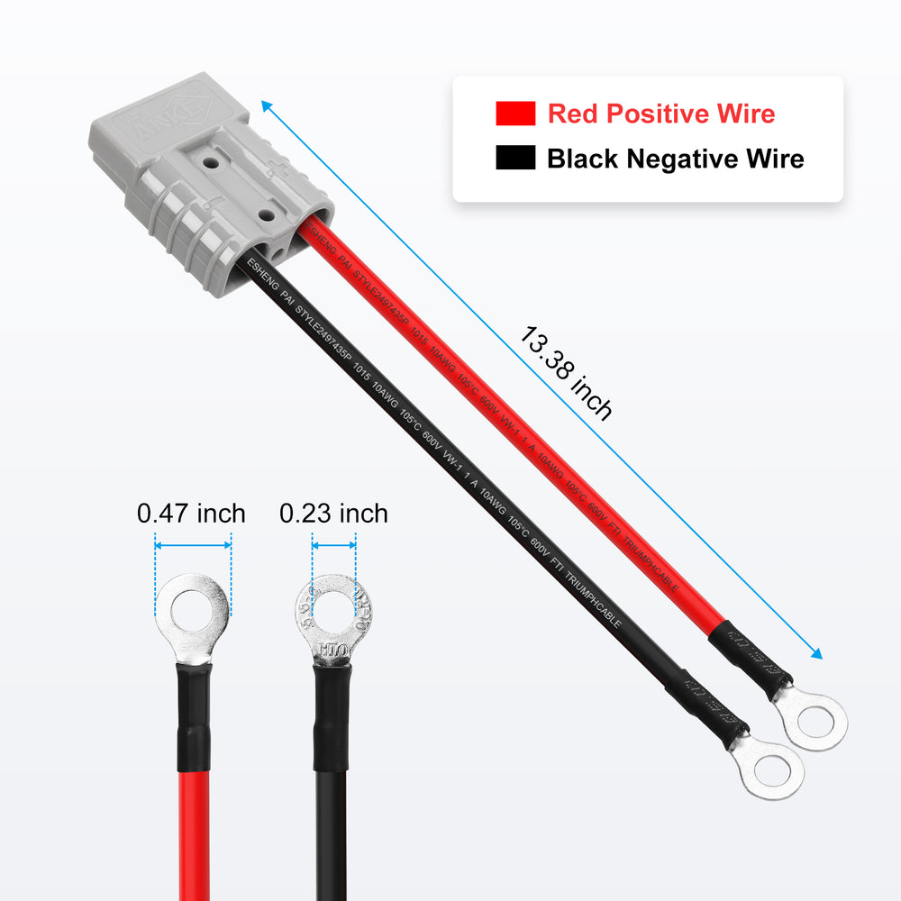 2Pcs 50Amp 10Awg Battery Quick Connect Electric Forklift Cable with O Ring Terminal，32cm/1ft with Quick Connector for Carts, Sightseeing Car, Batteries, Motors,Tractors（Grey）