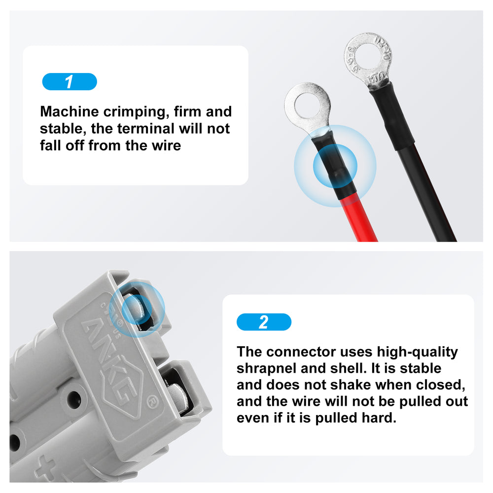 2Pcs 50Amp 10Awg Battery Quick Connect Electric Forklift Cable with O Ring Terminal，32cm/1ft with Quick Connector for Carts, Sightseeing Car, Batteries, Motors,Tractors（Grey）