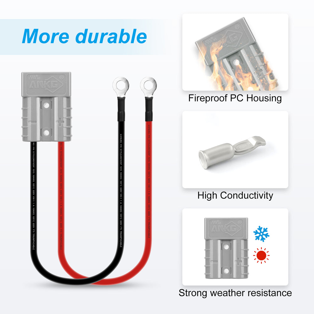 2Pcs 50Amp 10Awg Battery Quick Connect Electric Forklift Cable with O Ring Terminal，32cm/1ft with Quick Connector for Carts, Sightseeing Car, Batteries, Motors,Tractors（Grey）
