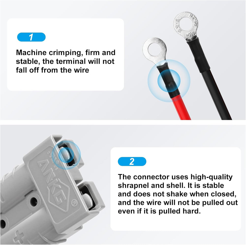 2Pcs 50Amp 8Awg Battery Quick Connect with O Ring Terminal 40cm/1ft Quick Connect Battery Connector for Carts, Sightseeing Car, Batteries, Motors,Tractors（Grey）