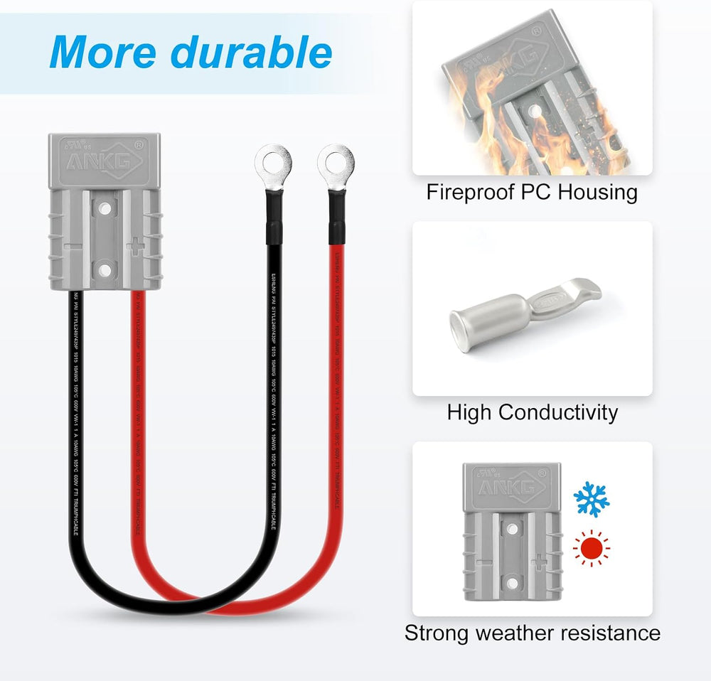 2Pcs 50Amp 8Awg Battery Quick Connect with O Ring Terminal 40cm/1ft Quick Connect Battery Connector for Carts, Sightseeing Car, Batteries, Motors,Tractors（Grey）