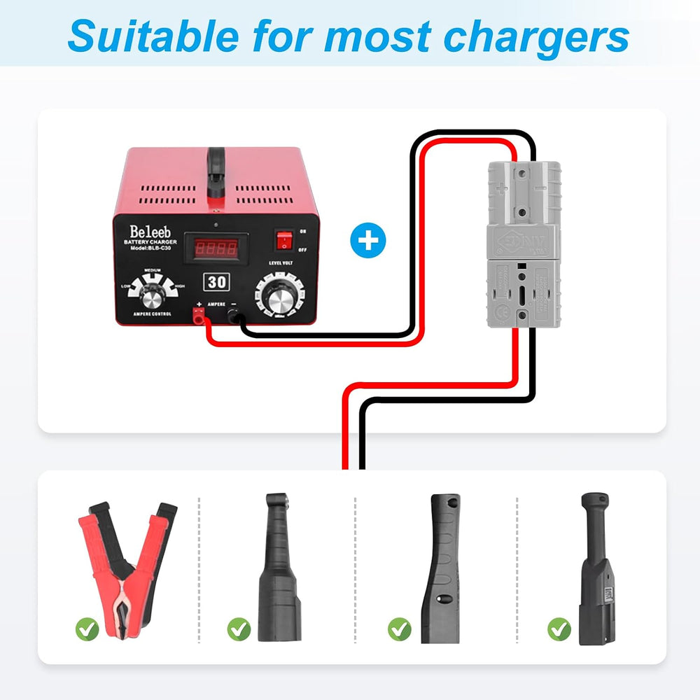 2Pcs 50Amp 8Awg Battery Quick Connect with O Ring Terminal 40cm/1ft Quick Connect Battery Connector for Carts, Sightseeing Car, Batteries, Motors,Tractors（Grey）