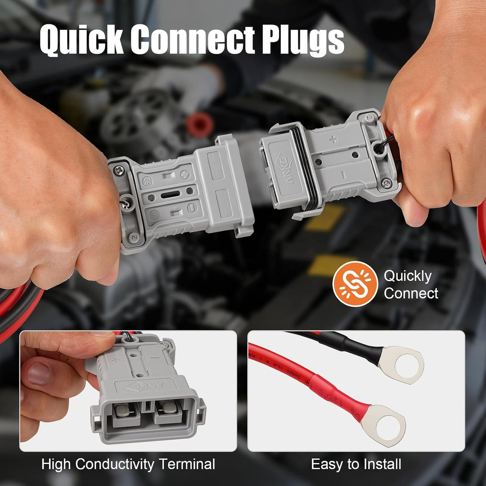 50A IP68 Waterproof Battery Quick Connect Disconnect 3.94FT 8 AWG Cable with Heavy Duty Jumper Cable Quick Plug for Winch RV Boat Marine Trailer Solar Towing System （Gray）