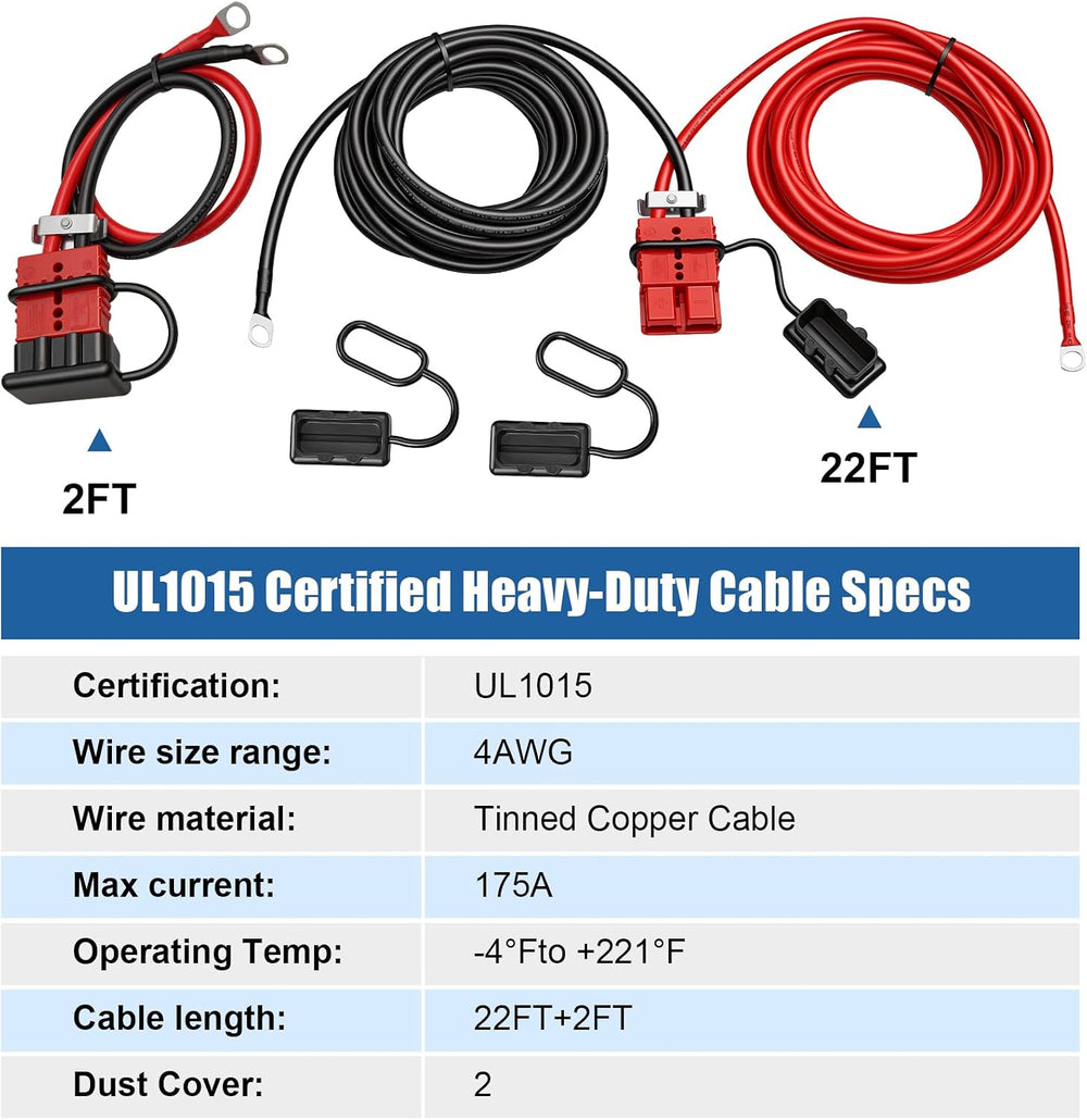 4AWG 24FT Quick Disconnect Winch Power Cable, Heavy Duty Battery Wiringkit UL1015 Certified, Flame-Retardant PC Shell, Plug & Play for ATV UTV Truck Trailer Off-Road Recovery & Towing
