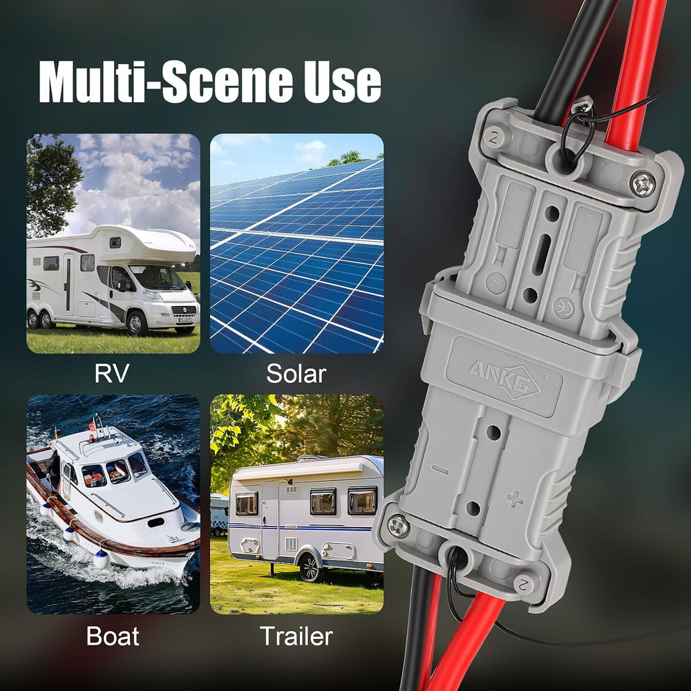 50A IP68 Waterproof Battery Quick Connect Disconnect 3.94FT 8 AWG Cable with Heavy Duty Jumper Cable Quick Plug for Winch RV Boat Marine Trailer Solar Towing System （Gray）